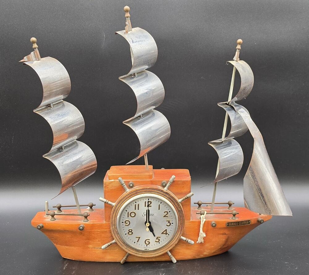 Vintage Yankee Clipper Ship Clock Sessions MasterCrafters Wood, Steel Nonworking